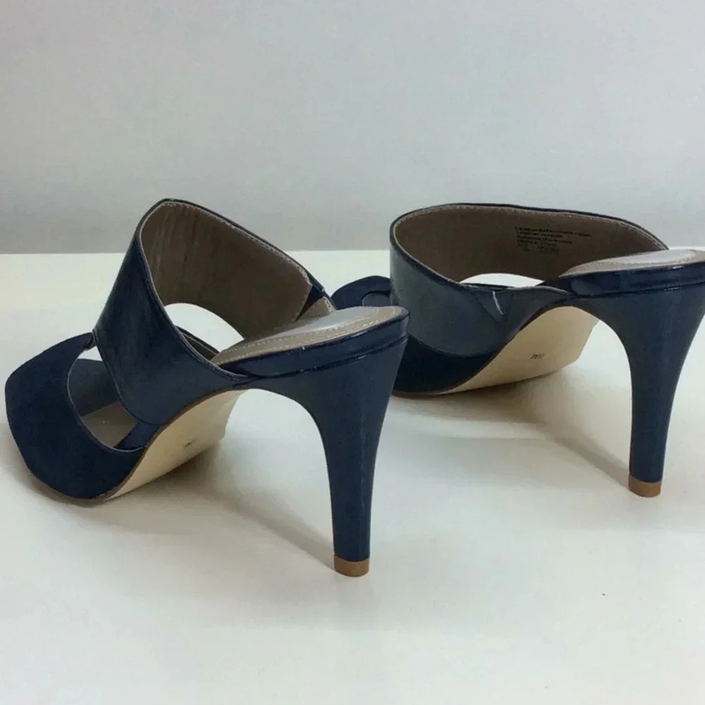 Navy Open Toe SlipOn Heeled Sandals - Picture 4 of 8